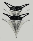 ASM1234 Kadın 4 Lü Renkli Dantel İlk Aşkım String - 5