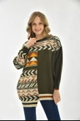 FTZ Women Kadın Etnik Desen Bluz  Haki 21-6269 thumbnail 1