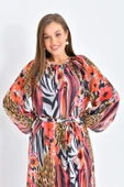 FTZ Women Kadın Şifon Baskılı Elbise  Mercan 30499 thumbnail 3
