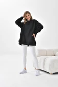 Kadın Oversize 3 İp Şardonlu Sweatshirt Siyah 10001 - 4