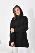FTZ Women Kadın Oversize 3 İp Şardonlu Kapüşonlu Sweatshirt Siyah 10000 - 3