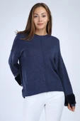 FTZ Women Kadın Kolları Kürk Detaylı Triko  İndigo 21-1278 thumbnail 2