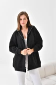 FTZ Women Kadın Oversize 3 İp Şardonlu Fermuarlı Sweatshırt  Siyah 10002 - 2