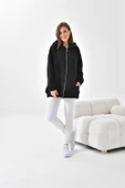 FTZ Women Kadın Oversize 3 İp Şardonlu Fermuarlı Sweatshırt  Siyah 10002 - 5