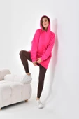 FTZ Women Kadın Oversize 3 İp Şardonlu Kapüşonlu Sweatshirt  Fuşya 10000 - 3