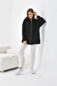 FTZ Women Kadın Oversize 3 İp Şardonlu Fermuarlı Sweatshırt  Siyah 10002 thumbnail 6