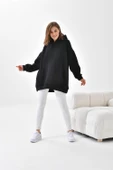 FTZ Women Kadın Oversize 3 İp Şardonlu Kapüşonlu Sweatshirt Siyah 10000 - 2