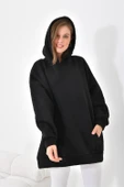 FTZ Women Kadın Oversize 3 İp Şardonlu Kapüşonlu Sweatshirt Siyah 10000 - 6