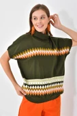FTZ Women Kadın Etnik Desenli Süveter  Haki 20073 thumbnail 4