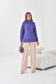 FTZ Women Kadın Degaje Yaka Detaylı Simli Kazak  Mor 20565 thumbnail 3