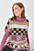 FTZ Women Kadın Karışık Desen Triko Kazak Gül 20432 - 6