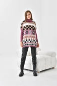 FTZ Women Kadın Karışık Desen Triko Kazak Gül 20432 - 1