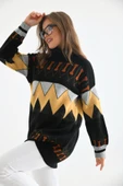 FTZ Women Kadın Zigzag Desen Sakallı Kazak  Siyah 21-6294 thumbnail 4