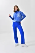 FTZ Women Kadın Çiçek Desen Pantolonlu Takım  Saks Mavi 20592 thumbnail 3