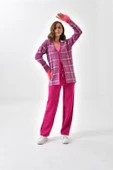 FTZ Women Kadın Kuş Tüyü Detaylı Pantolonlu Takım  Fuşya 20572 - 1