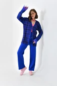 FTZ Women Kadın Kuş Tüyü Detaylı Pantolonlu Takım  Saks Mavi 20572 thumbnail 3