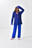FTZ Women Kadın Kuş Tüyü Detaylı Pantolonlu Takım  Saks Mavi 20572 thumbnail 2