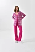 FTZ Women Kadın Kuş Tüyü Detaylı Pantolonlu Takım  Fuşya 20572 - 2
