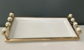 LAMEDOR  KULPLU BEYAZ GOLD KÜÇÜK DİKDÖRTGEN TEPSİ 18*36*8 CM - 1