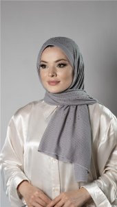 Gri Pratik Hazır Geçmeli Tesettür Şal Örme Kumaş Taş Desenli 2118T_15 thumbnail 1