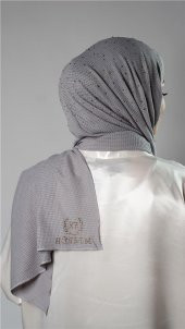 Gri Pratik Hazır Geçmeli Tesettür Şal Örme Kumaş Taş Desenli 2118T_15 thumbnail 4