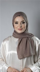 Koyu Vizon Pratik Hazır Geçmeli Tesettür Şal Örme Kumaş Taşlı Yıldız Desenli  2118Y_38 thumbnail 1