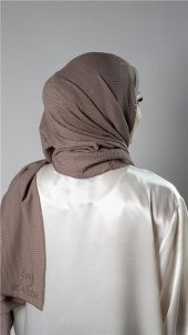 Koyu Vizon Pratik Hazır Geçmeli Tesettür Şal Örme Kumaş Taşlı Yıldız Desenli  2118Y_38 thumbnail 4