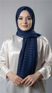 Lacivert Desenli Şal Şifon Kumaş Kareli Çizgili 202107_02 - 1
