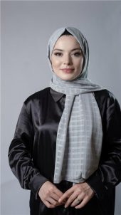 Yağ Yeşili Desenli Şal Şifon Kumaş Kareli Çizgili 202107_36 - 2