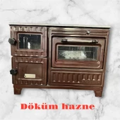 Hoşseven emaye kuzine döküm camlı uyuyan odun kömür sobası fırınlı soba thumbnail 1