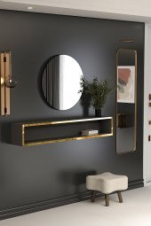 Givayo Mobilya Lee's Dresuar Duvara Monte Antrasit Altın 123 Cm Uçan Duvar Rafı Hediyeli - 1