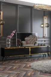 Givayo Mobilya Starlight Tv Ünitesi Siyah Ceviz Altın Bant - 1