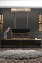 Givayo Mobilya Starlight Tv Ünitesi Siyah Ceviz Altın Bant - 2