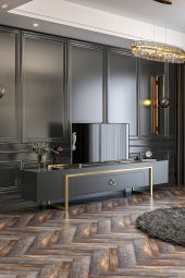 Givayo Mobilya Vega Tv Ünitesi Gold Demir Ayak Antrasit 180 Cm - 1