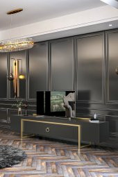 Givayo Mobilya Vega Tv Ünitesi Gold Demir Ayak Antrasit 180 Cm - 2