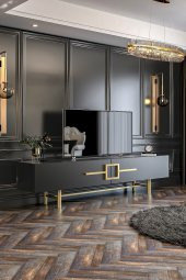 Givayo Mobilya Ashiva Tv Ünitesi 180 Cm Antrasit Altın thumbnail 1