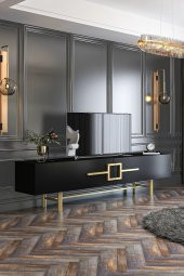 Givayo Mobilya Ashiva Tv Ünitesi 180 Cm Siyah Altın - 1