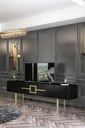 Givayo Mobilya Ashiva Tv Ünitesi 180 Cm Siyah Altın - 2