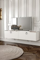 Givayo Mobilya Dawn Tv Ünitesi Duvara Monte - Ayaklı Kullanım 150 Cm Beyaz - 1