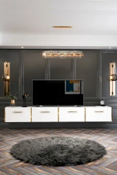 Givayo Mobilya Maria Tv Ünitesi Duvara Monte/ Ayaklı Kullanım 240 cm Beyaz-Altın - 3