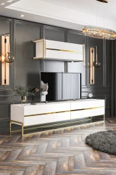 Givayo Mobilya Lyones Tv Ünitesi Beyaz Altın 180 Cm thumbnail 1