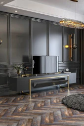 Givayo Mobilya Vega Tv Ünitesi Gold Demir Ayak Antrasit 180 Cm - 4