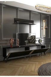 Givayo Mobilya Texas Tv Ünitesi 200 Cm Siyah Gümüş Bant - 3