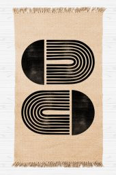 Doğal Jüt Hasır Görünümlü Minimal Parmak Izi Kara Tezgah Dokuma Halı Saçaklı Kilim - 1