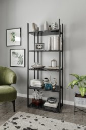 Siyah Mermer Desenli 5 Bölmeli Modern Dekoratif Mdf Kitaplık Raf - 1