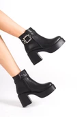 Tancez Siyah Kalın Platform Topuklu Tokalı Bot - 3