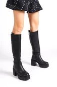 Mostar Siyah Kalın Platform Topuklu Günlük Çizme - 2