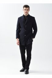 Slim Fit Sivri Yaka Lacivert Kaban - 2