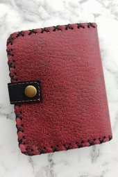 El Yapımı Kadın Cüzdan Vegan Deri Kalpli Kedi Görselli Bordo Renk thumbnail 2