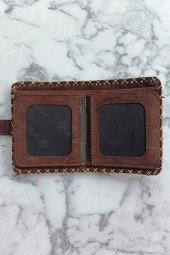 El Yapımı Kadın Cüzdan Vegan Deri Kalpli Kedi Görselli Bordo Renk thumbnail 4